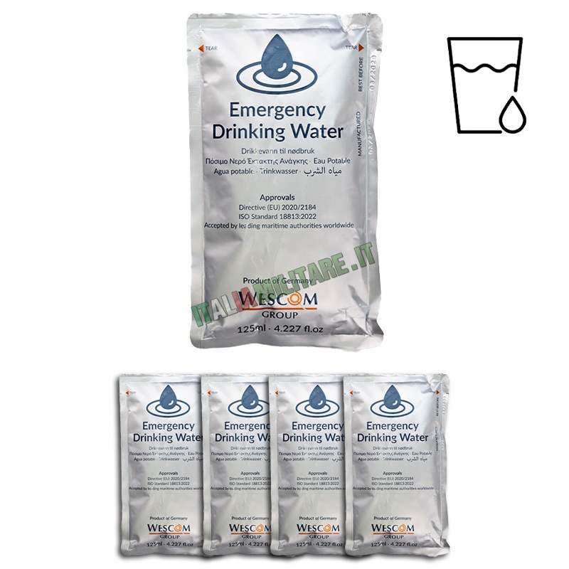 Acqua Potabile d'Emergenza - 4 Buste da 125 ml