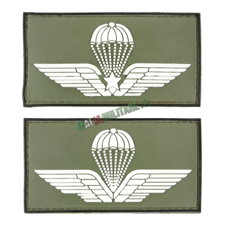 Patch Brevetto Paracadutista Verde Civile o Militare in PVC - Fregio Bianco