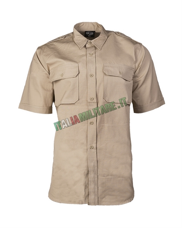 Camicia Tropical Cotone RipStop Manica Corta Tan