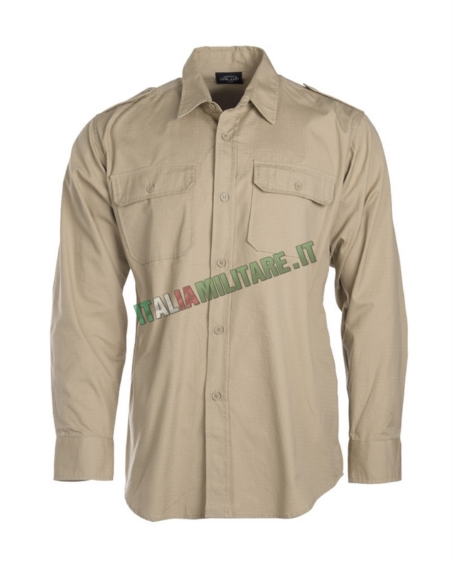 Camicia Tropical Cotone RipStop Manica Lunga Tan
