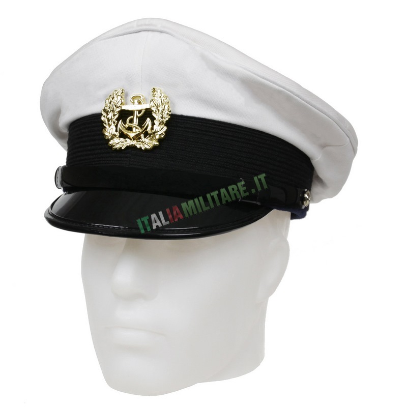Cappello da Marinaio con Visiera e Spilla Bianco