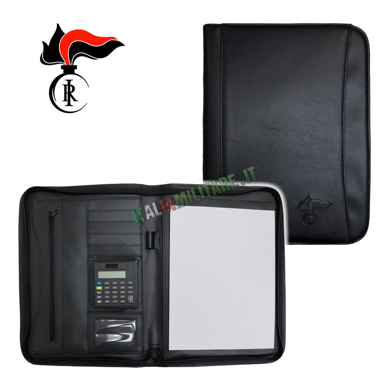 Cartellina Porta Documenti in Pelle Carabinieri con Calcolatrice e Zip