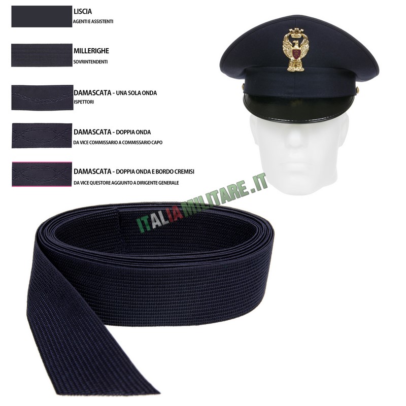 Fascia Cappello Polizia di Stato: Liscia, Millerighe e Damascata