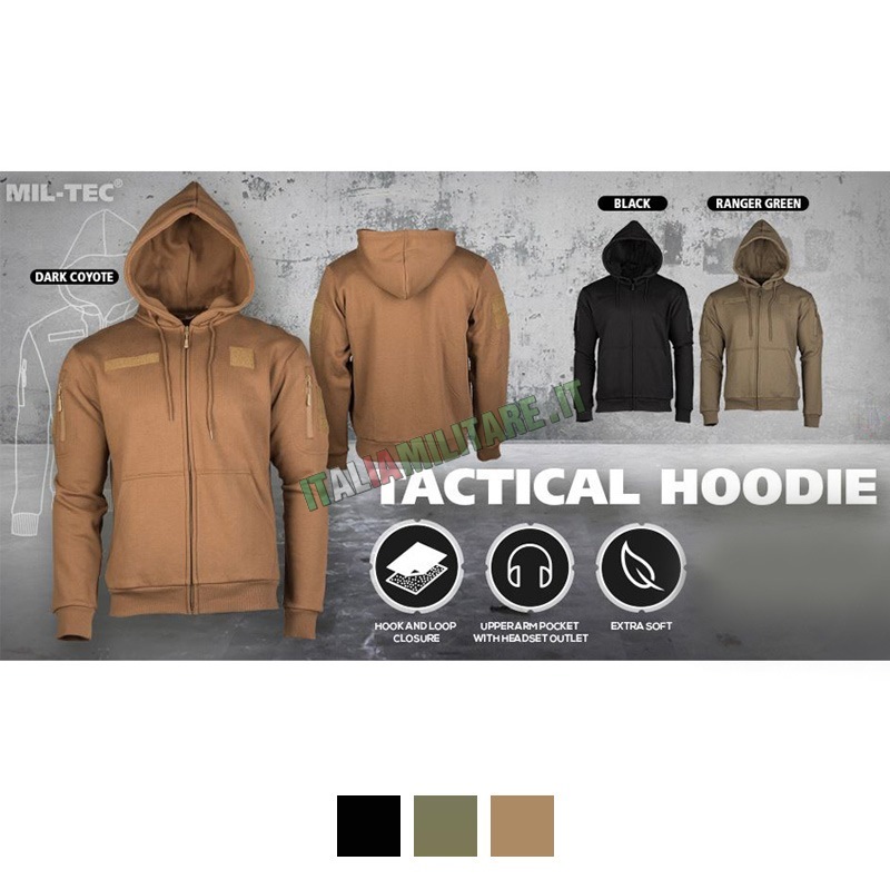Felpa Tattica con Scratch, Cappuccio e Zip MilTec