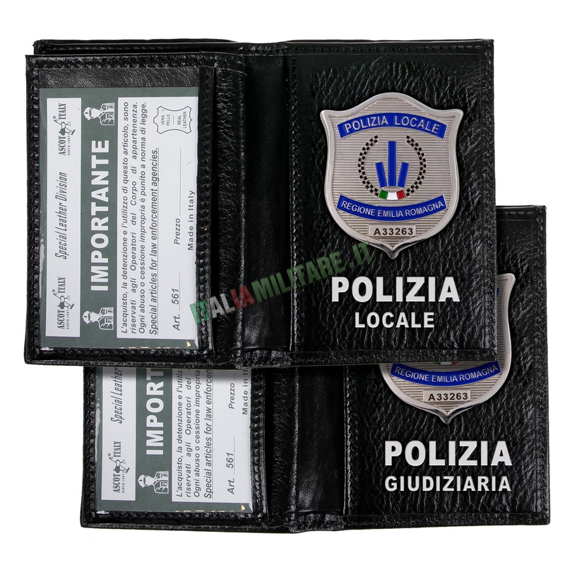 Portafoglio Porta Distintivo Occultabile Polizia Locale/Giudiziaria Emilia Romagna Ascot 561