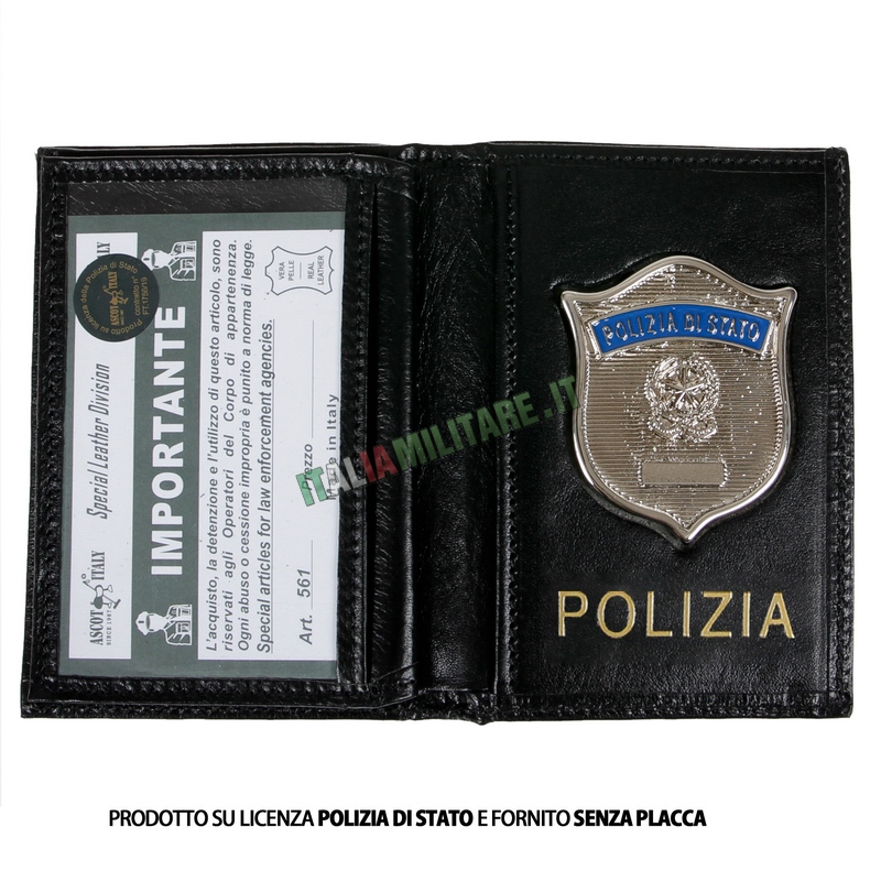 Portafoglio Porta Distintivo Occultabile Polizia di Stato Ascot 561 - Scritta Oro