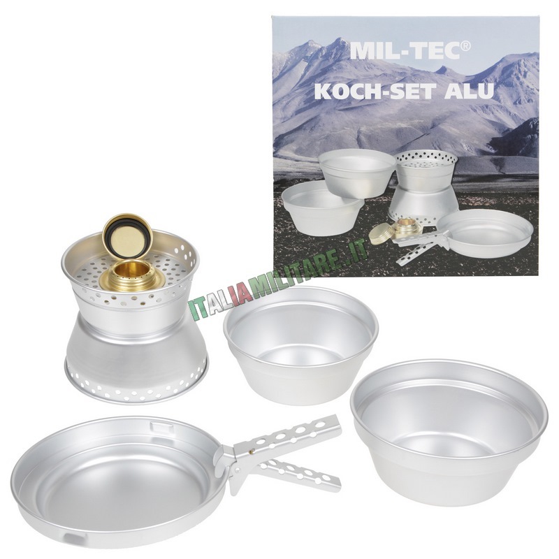 Set Padelle e Pentole con Fornello in Alluminio