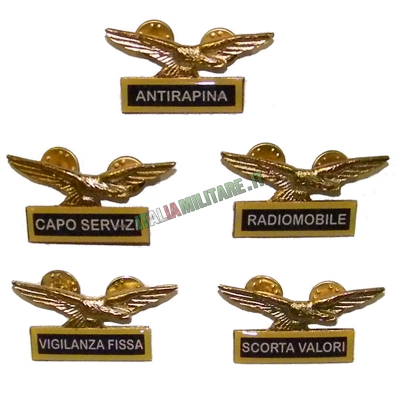 Spilla Distintivo Guardie Giurate Varie Specialità Gialla