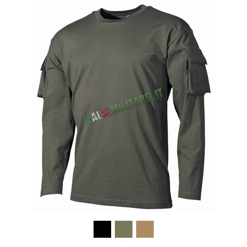 T-Shirt Tattica con Tasche e Scratch Manica Lunga